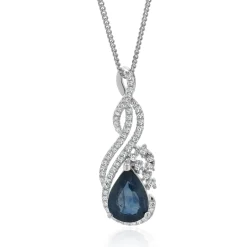 10 & 14 Karat White Gold Sapphire and Diamond Twist Necklace