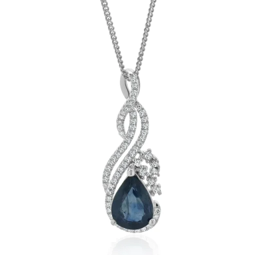 10 & 14 Karat White Gold Sapphire and Diamond Twist Necklace