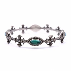 Armenta New World Sterling Silver, Malachite, Sapphire and Champagne Diamond Bangle