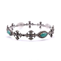 Armenta New World Sterling Silver, Malachite, Sapphire and Champagne Diamond Bangle