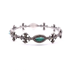 Armenta New World Sterling Silver, Malachite, Sapphire and Champagne Diamond Bangle