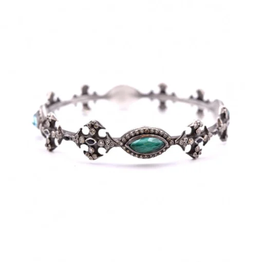 Armenta New World Sterling Silver, Malachite, Sapphire and Champagne Diamond Bangle