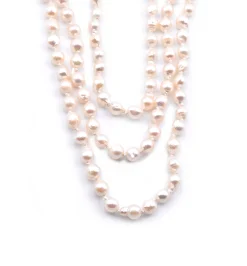 Baroque Seed Pearl Triple Strand Necklace with 14 Karat Yellow Gold Clasp