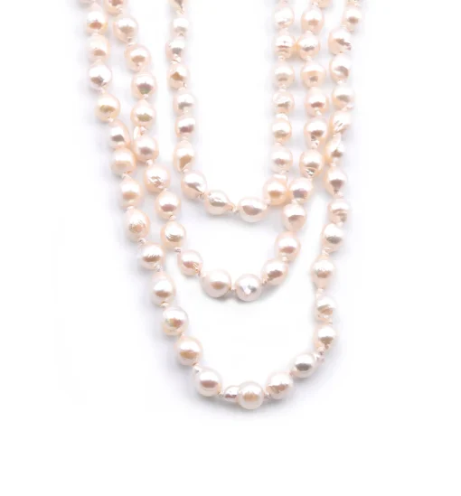 Baroque Seed Pearl Triple Strand Necklace with 14 Karat Yellow Gold Clasp