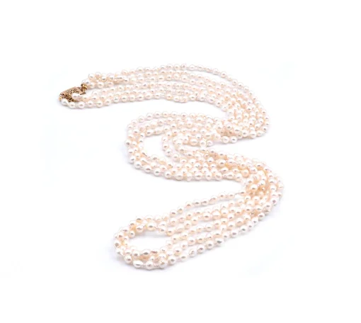 Baroque Seed Pearl Triple Strand Necklace with 14 Karat Yellow Gold Clasp