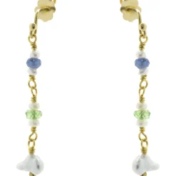 Beau Soleil 18/22 Karat Yellow Gold Pearl, Tourmaline, and Sapphire Drop Earrings