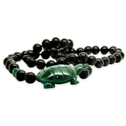 Black Onyx and Malachite Turtle Beaded Necklace