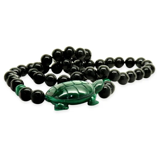 Black Onyx and Malachite Turtle Beaded Necklace