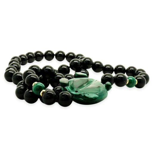 Black Onyx and Malachite Turtle Beaded Necklace