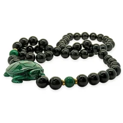 Black Onyx and Malachite Turtle Beaded Necklace