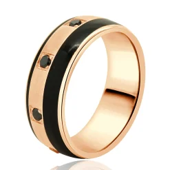 Bleu Royal 14 Karat Rose Gold Black Diamond and Carbon Striped Ring