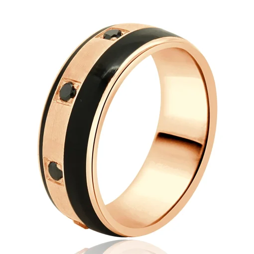 Bleu Royal 14 Karat Rose Gold Black Diamond and Carbon Striped Ring