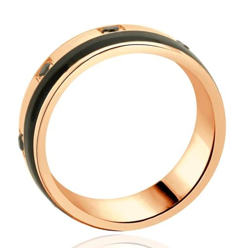 Bleu Royal 14 Karat Rose Gold Black Diamond and Carbon Striped Ring