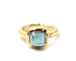 Blue Tourmaline 14k Yellow Gold Hammered Ring