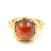 Cabochon Red Tourmaline 14k Yellow Gold Hammered Ring
