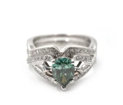 1.01 Carat Enhanced Green Diamond 18k White Gold Simon G Engagement Set
