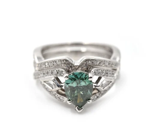 1.01 Carat Enhanced Green Diamond 18k White Gold Simon G Engagement Set