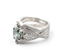 1.01 Carat Enhanced Green Diamond 18k White Gold Simon G Engagement Set