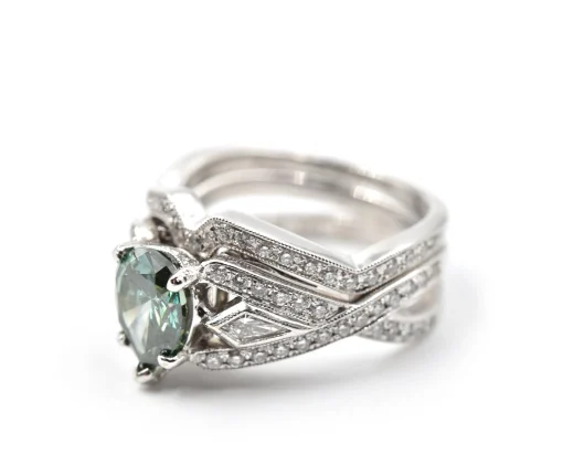 1.01 Carat Enhanced Green Diamond 18k White Gold Simon G Engagement Set