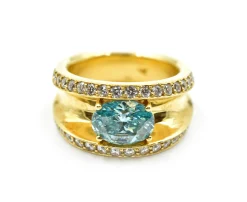 2.01 Carat Irradiated Oval Diamond with Accent Diamonds 18k Yellow Gold Ring
