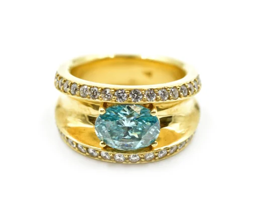 2.01 Carat Irradiated Oval Diamond with Accent Diamonds 18k Yellow Gold Ring