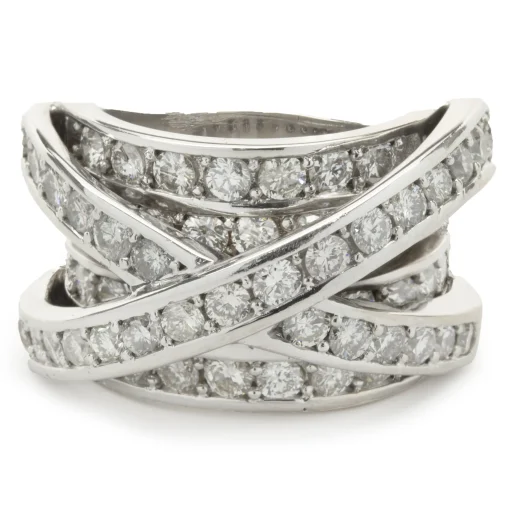 6.15 Carats Round Brilliant Diamond Cross Over Ring 14k White Gold