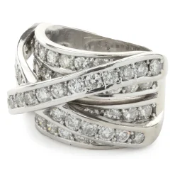 6.15 Carats Round Brilliant Diamond Cross Over Ring 14k White Gold