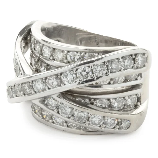 6.15 Carats Round Brilliant Diamond Cross Over Ring 14k White Gold
