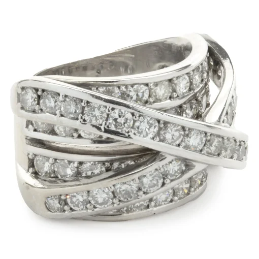 6.15 Carats Round Brilliant Diamond Cross Over Ring 14k White Gold