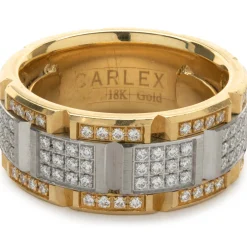 Carlex 18 Karat Yellow and White Gold Diamond Square Link Band