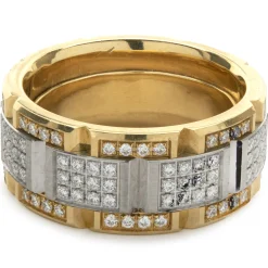 Carlex 18 Karat Yellow and White Gold Diamond Square Link Band