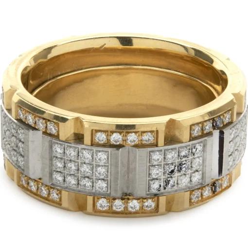 Carlex 18 Karat Yellow and White Gold Diamond Square Link Band