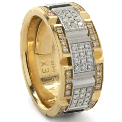 Carlex 18 Karat Yellow and White Gold Diamond Square Link Band