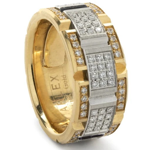 Carlex 18 Karat Yellow and White Gold Diamond Square Link Band