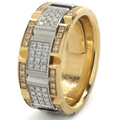 Carlex 18 Karat Yellow and White Gold Diamond Square Link Band