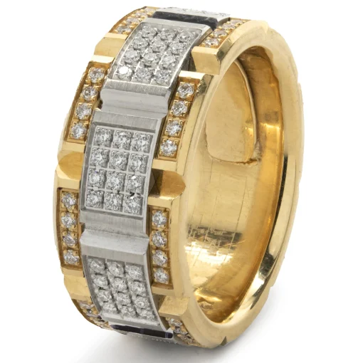 Carlex 18 Karat Yellow and White Gold Diamond Square Link Band
