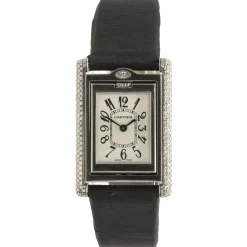 Cartier 18 Karat White Gold Tank Basculante Diamond and Black Onyx Flip Top