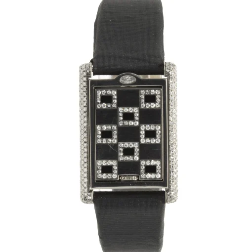Cartier 18 Karat White Gold Tank Basculante Diamond and Black Onyx Flip Top