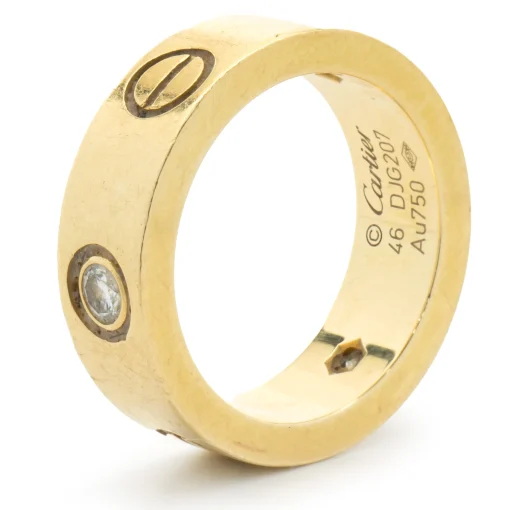 Cartier 18 Karat Yellow Gold Three Diamond Love Ring
