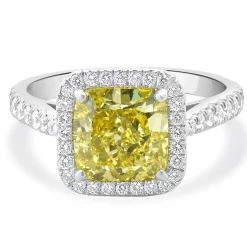 Cartier Platinum Fancy Intense Yellow Cushion Cut Diamond Engagement Ring