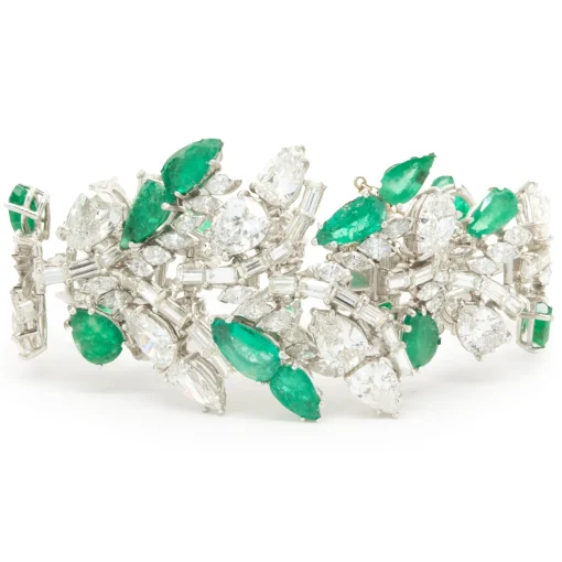Cartier Platinum Vintage Diamond and Emerald Bracelet