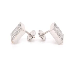 Chopard 18 Karat White Gold Happy Diamond Square Stud Earrings