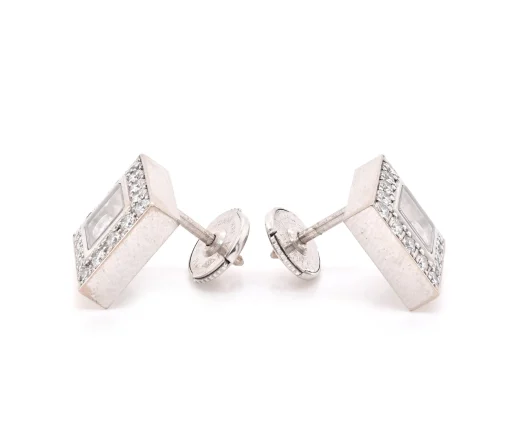 Chopard 18 Karat White Gold Happy Diamond Square Stud Earrings