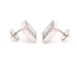 Chopard 18 Karat White Gold Happy Diamond Square Stud Earrings