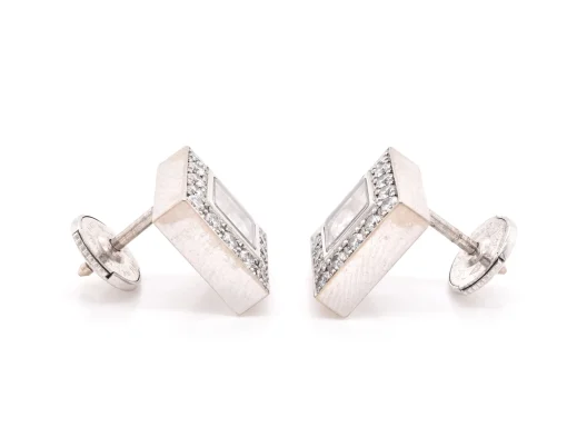 Chopard 18 Karat White Gold Happy Diamond Square Stud Earrings