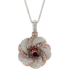 Chromia 18 Karat Rose and White Gold Red Tourmaline and Pave Diamond Flower Necklace