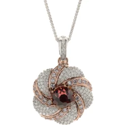 Chromia 18 Karat Rose and White Gold Red Tourmaline and Pave Diamond Flower Necklace