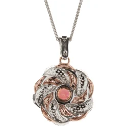 Chromia 18 Karat Rose and White Gold Red Tourmaline and Pave Diamond Flower Necklace
