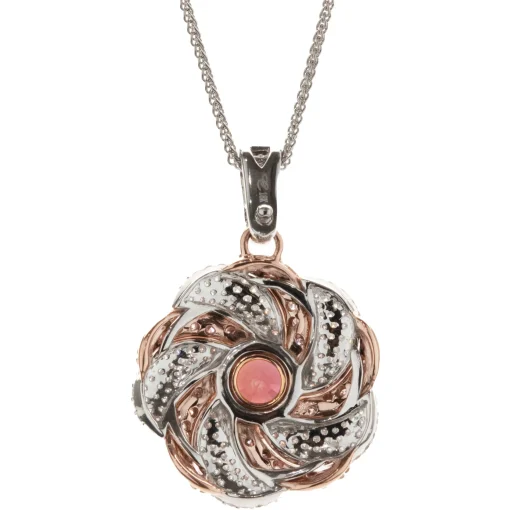 Chromia 18 Karat Rose and White Gold Red Tourmaline and Pave Diamond Flower Necklace