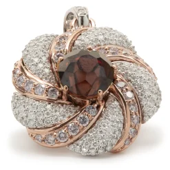 Chromia 18 Karat Rose and White Gold Red Tourmaline and Pave Diamond Flower Necklace